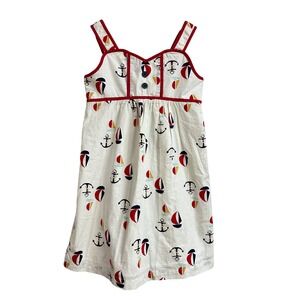 Hanna Andersson Girls Dress 110 US 5 Nautical Sailboat Anchor Print 100% Cotton